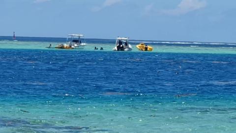 Bateaux mouillés sur la ligne de récif, en limite d'une zone protégée
